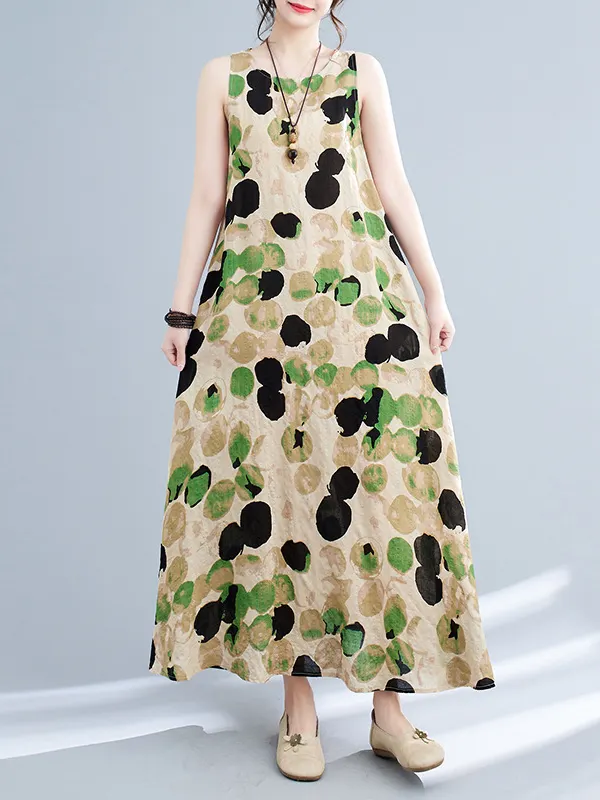 Sleeveless Hollow Pleated Split-Joint Round-Neck Maxi Dresses