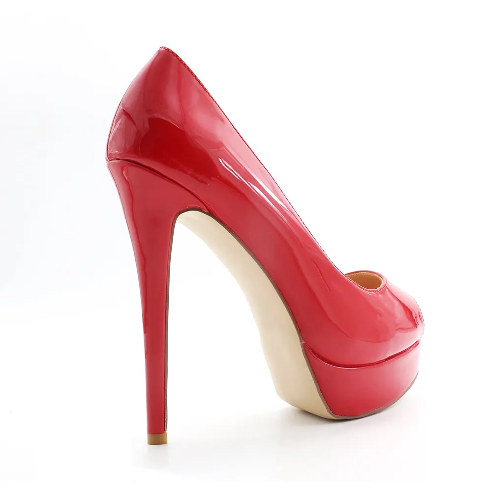 5.9" Platforms Sky High Heels Pumps Red Patent-vocosishoes