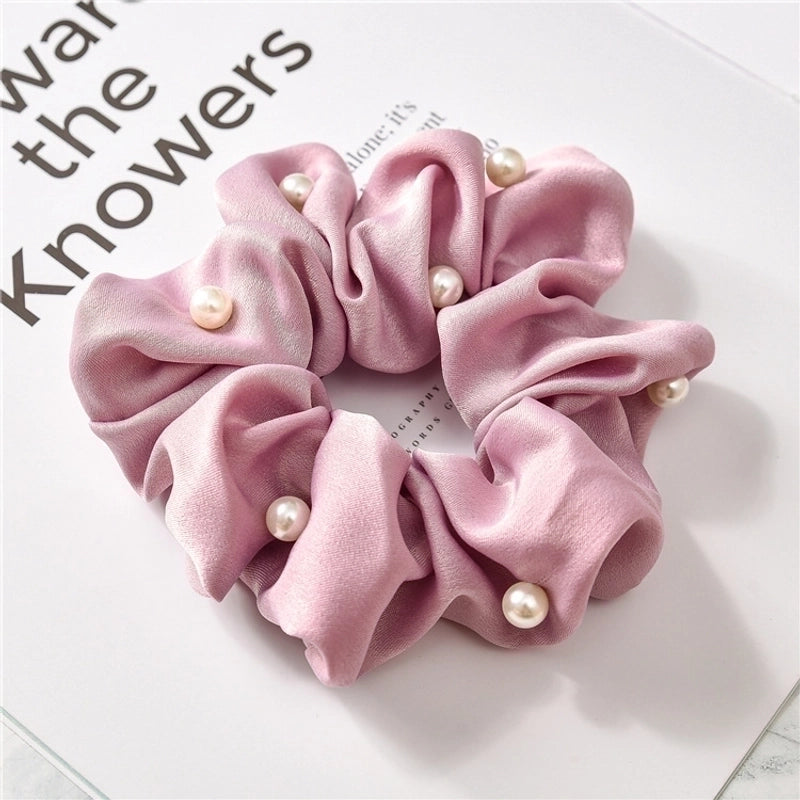 Women’s Minimalist Solid Color Cloth Pearl Hair Tie
