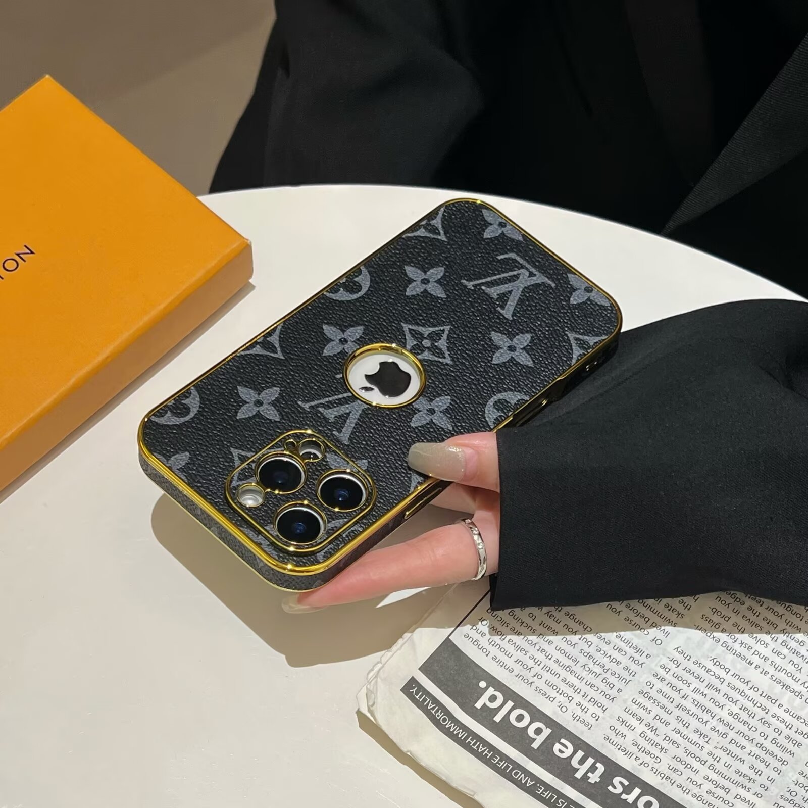 LV Electroplated Leather Monogram Canvas Checkerboard Apple iPhone Case