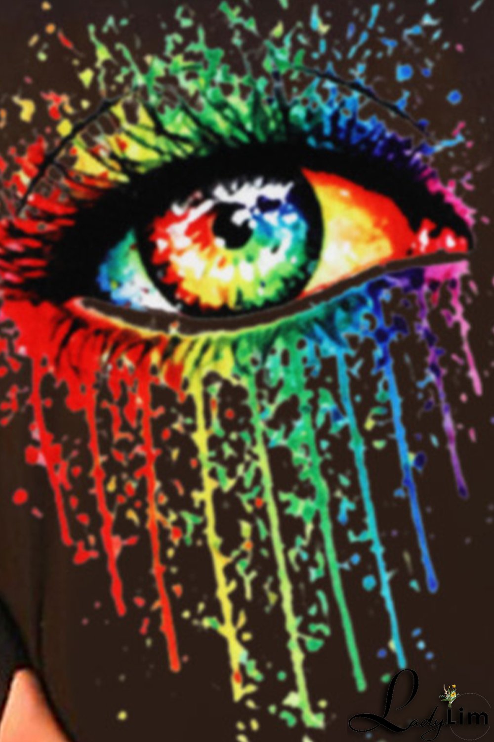 Black Fashion Street Eyes Printed Split Joint O Neck T-Shirts