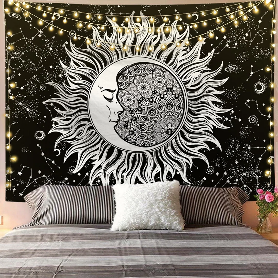 Dropshipping Tarot White Black Sun And Moon Wall Hanging Tapestry Gossip Hippie Rugs Dorm Decor Mandala Bedspread Bedroom Decor