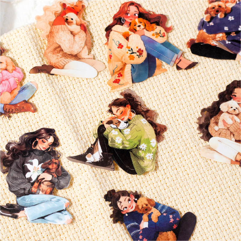 스티커 - 게으른 계절 시리즈 귀여운 소녀 캐릭터 조경