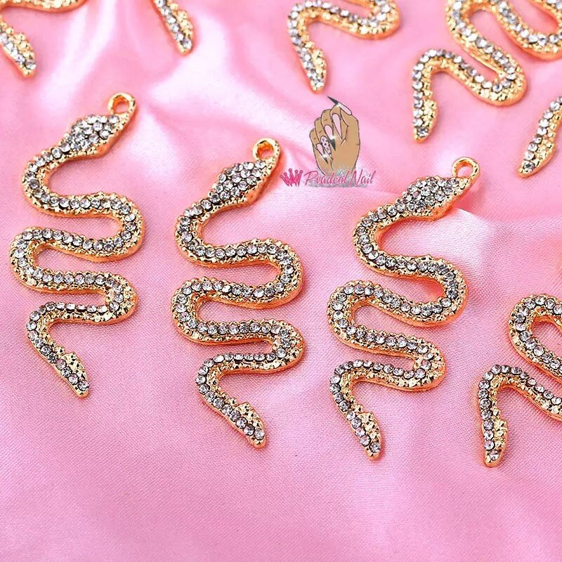Luxury Glitter 3D Nail Art Charms Rhinestones Snake Shape Alloy Salon Acrylic Nails Manicure Decoration