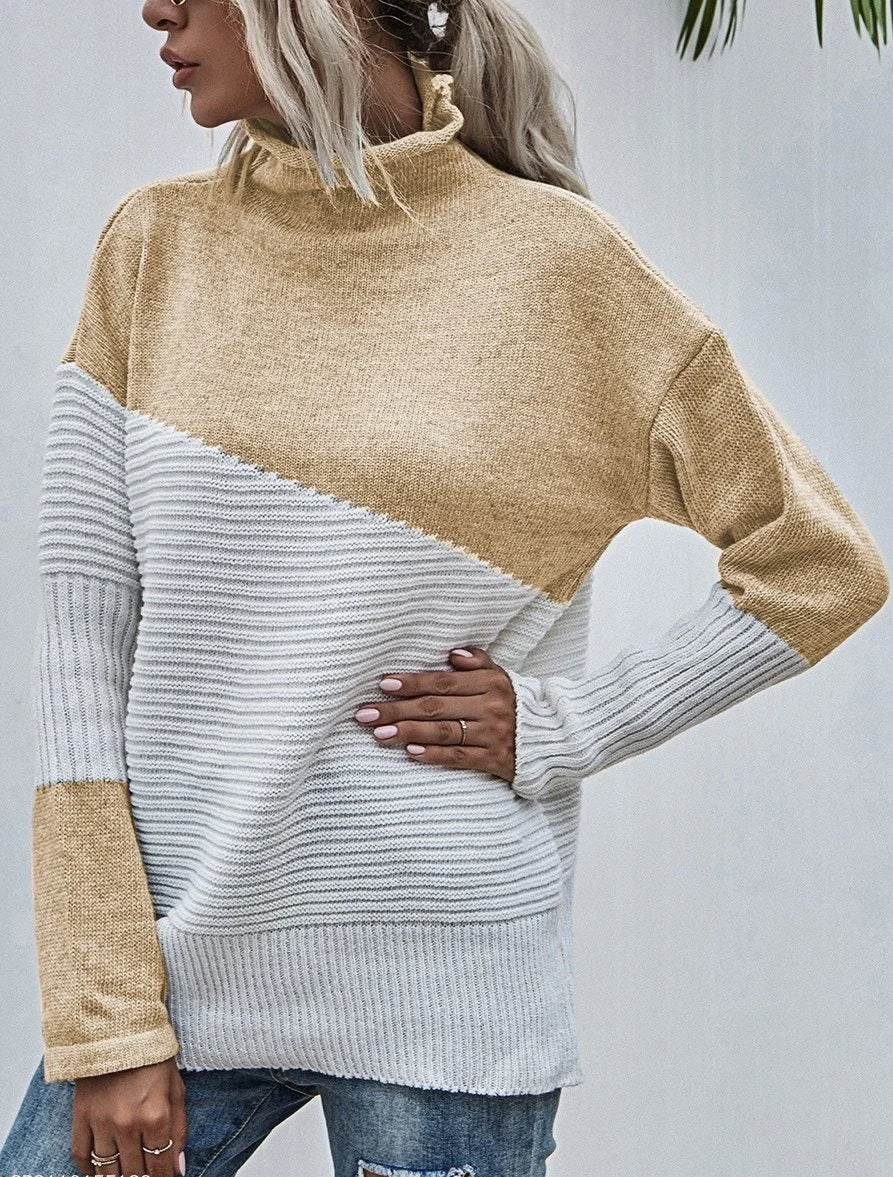 Color-Blocking Sweater Women's Autumn and Winter New Contrast Color Pullover Sweater