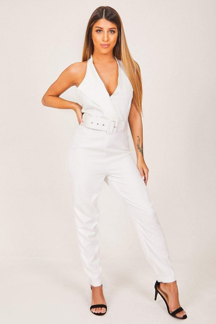 White Belted Jumpsuit Katch Me