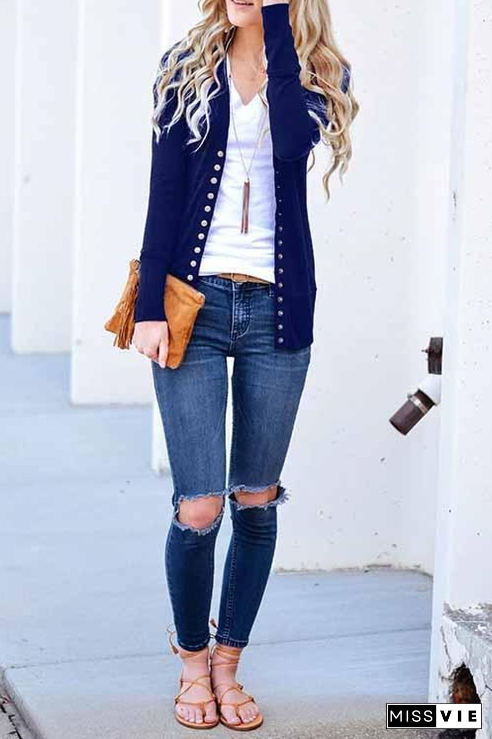 Long Sleeves Buttons Design Cardigan Tops(7 Colors)