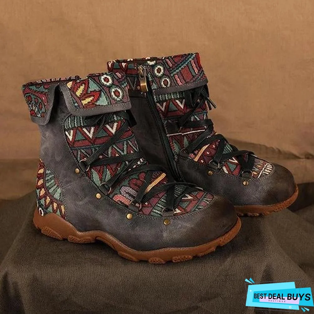 Casual Lace Up Zipper Comfy Flat Boots