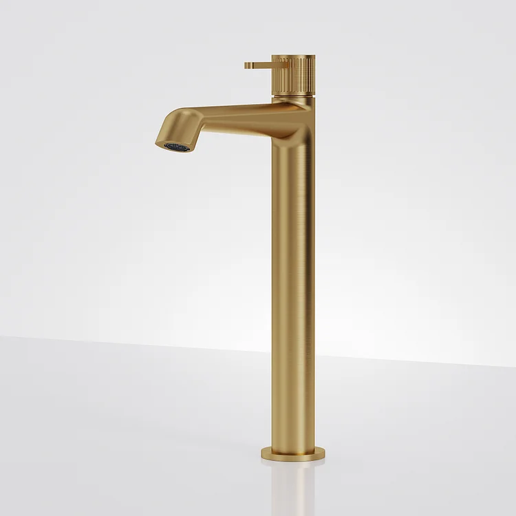 EVERSTEIN High Arc Fluted Vessel Sink Faucet with Pop Up Drain Brushed Gold 