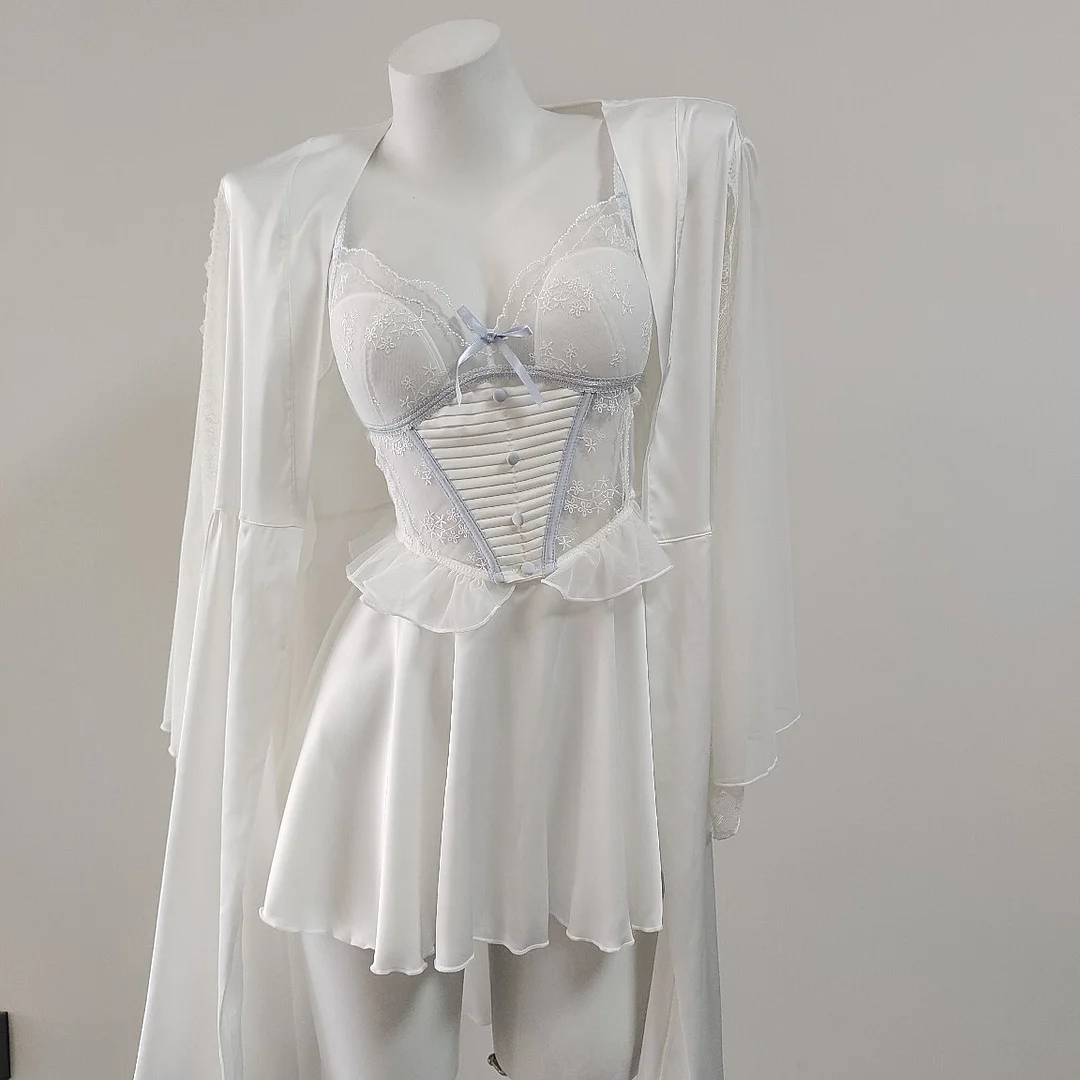 Brownm Brownm With Chest Cushion Pure Lust Wind Pajamas Female French Pure Lust Wind High-Grade Lace Perspective Thin Ice Ribbon Sling Skirt