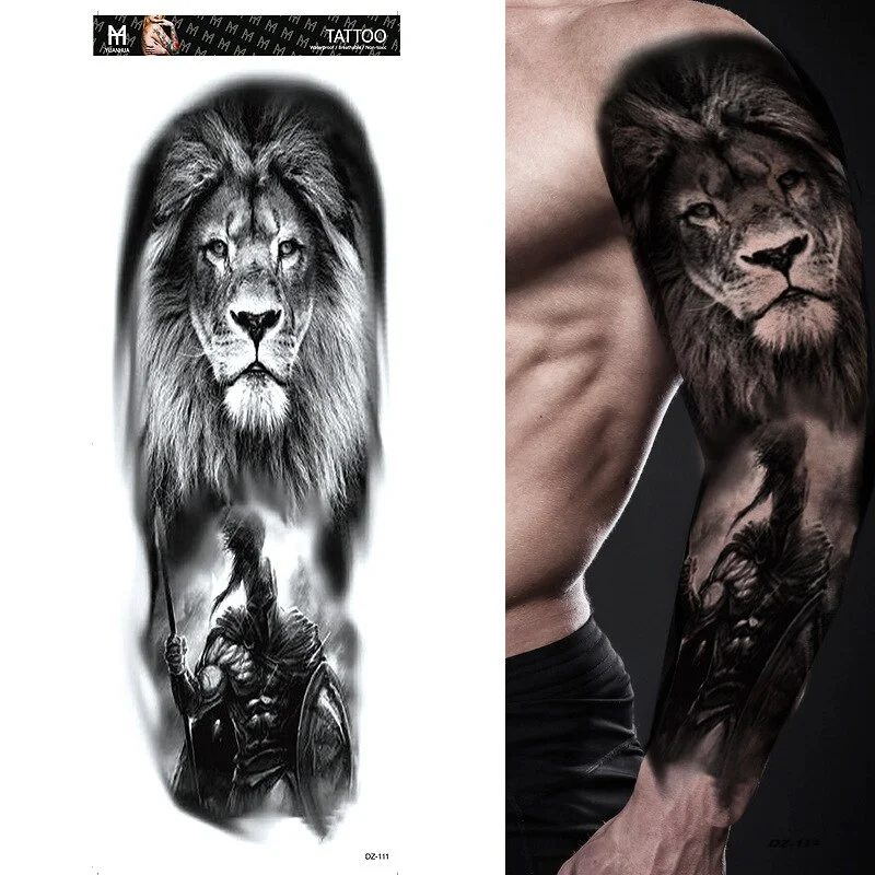 Sdrawing Temporary Full Arm Tattoos Man Women Cool Leg Art Tiger Wolf Black Sleeve Large Fake Sticker Glitter Multiple Style