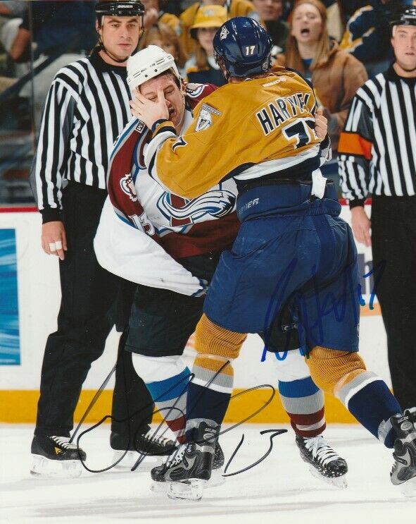 SCOTT HARTNELL & DAN HINOTE SIGNED HOCKEY FIGHT 8x10 Photo Poster painting! PREDATORS AVALANCHE