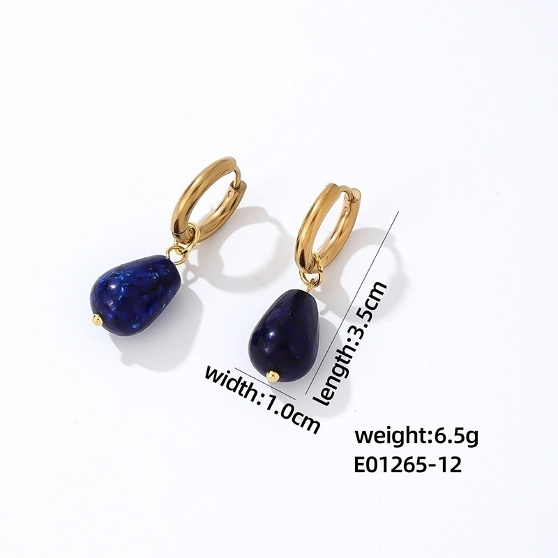 1 Pair Casual Minimalist Water Droplets Plating 304 Stainless Steel Natural Stone K Gold Plated Drop Earrings