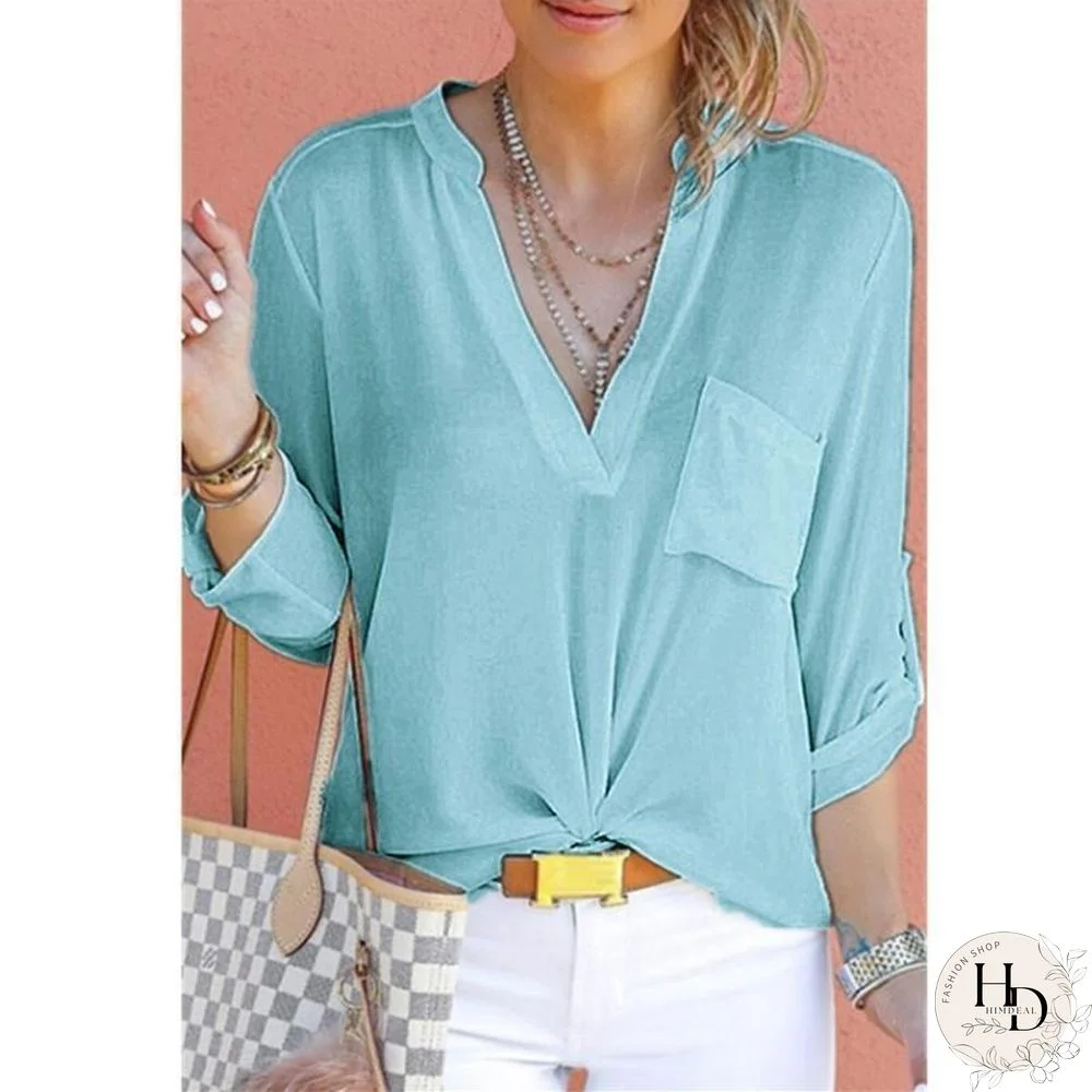 Plus Size Casual V Neck Solid T-shirts Tops For Women