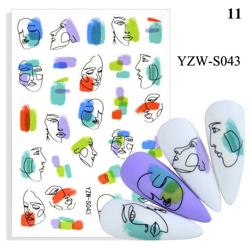 1 Sheet Human Face Nail Stickers And Decals 2021 Nail Art Decorations Set Geometric Pattern Dried Flowers Sliders For Nails Art-Nail Inspo