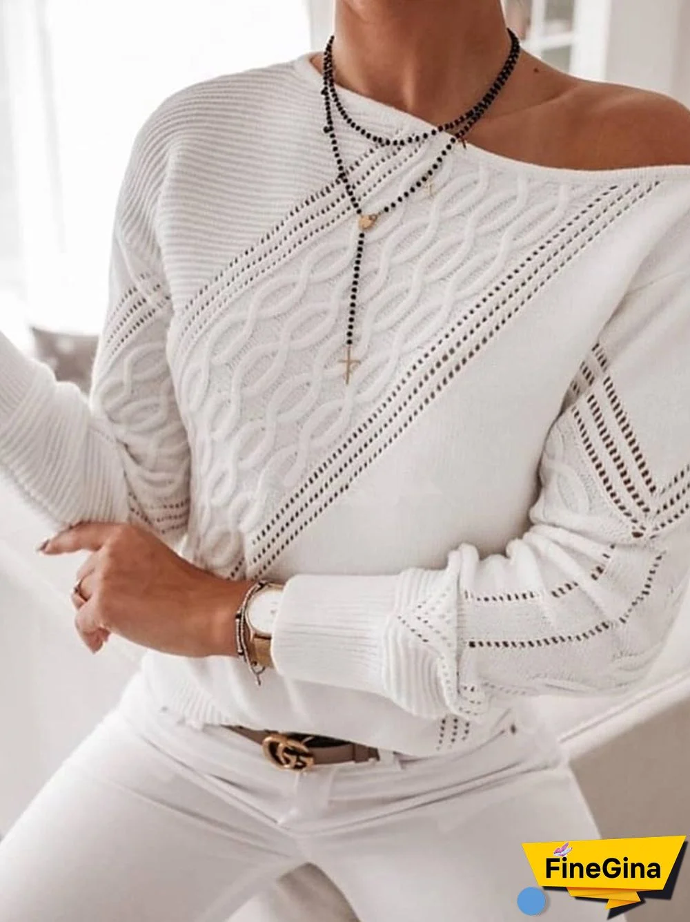 Women's Casual Cable Knit Cut-out Loose Knit Fall Sweaters