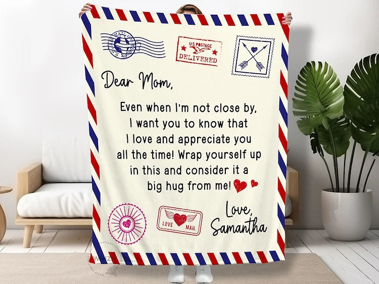 To My Mom Blanket Letter To Mom Gift, Mothers Day Gift From Daughter Kids, Personalized Mom Birthday Gift Mommy Airmail Christmas Throw B333[personalized name blankets][custom name blankets]