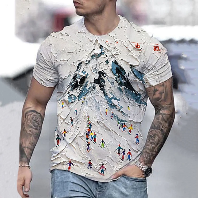 Comstylish Men's Skiing In The Snowy Mountains Printed T-Shirt