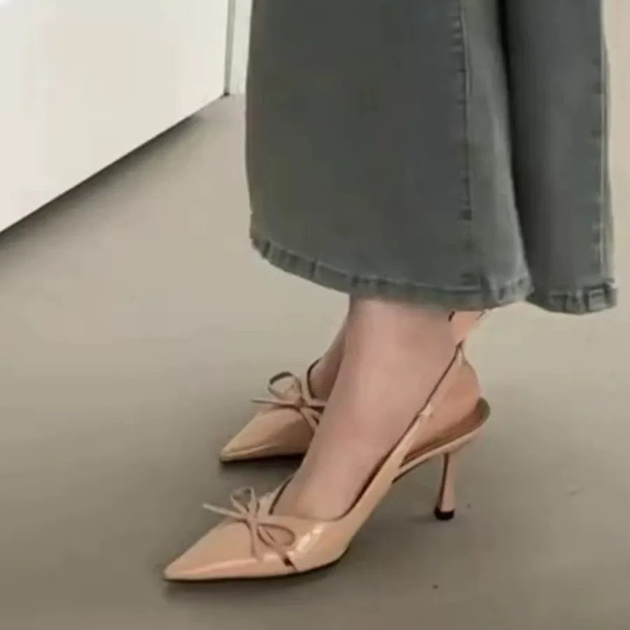 Breakj Breakj Kitten Heeled Shoes Baotou Sandals Fairy Shoes 2025 New Spring And Summer Bow Tip Single Shoes