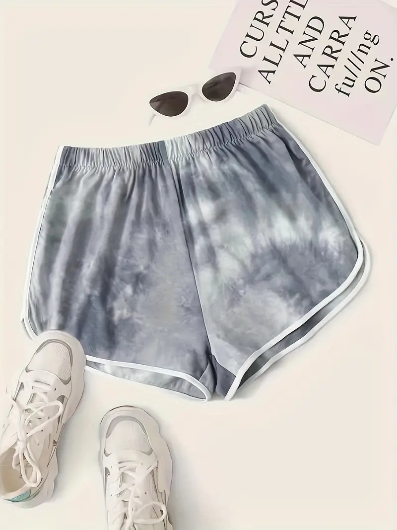 Plus Size Women's Summer Casual Sports Shorts Tie Dyed Printed High Waisted Elastic Shorts