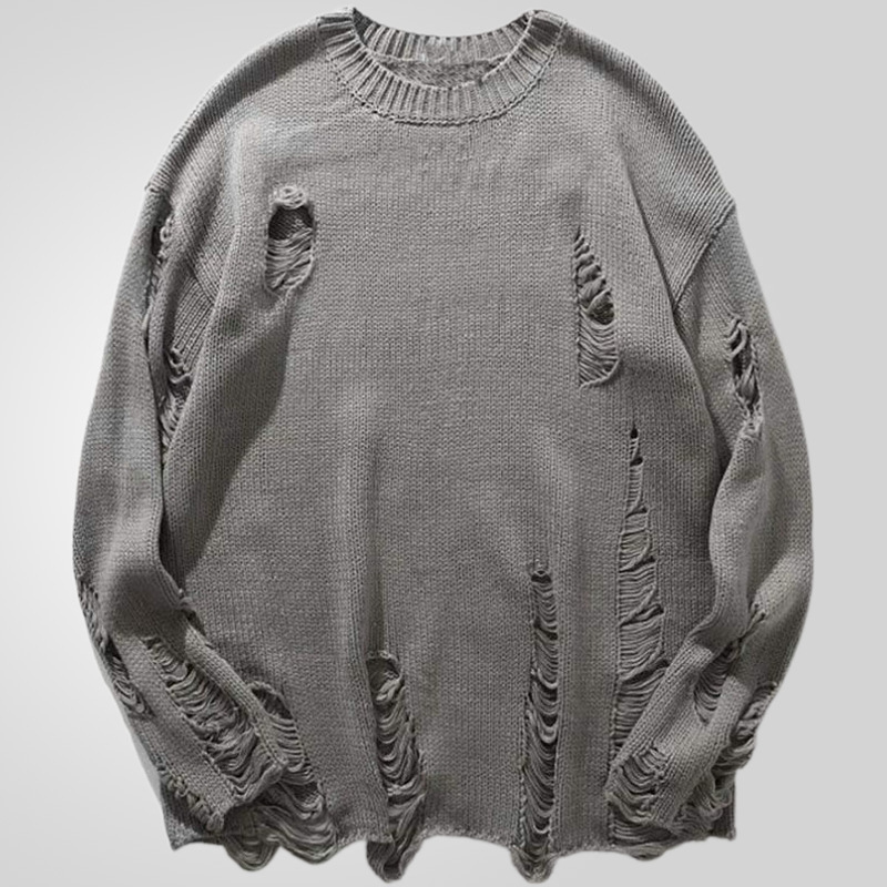 Geswet Mens Knitted Sweater – Ripped Hollow Long Sleeve for Minimalist Fashion Men  
