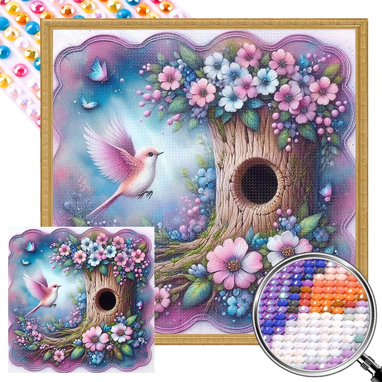 Birds And Flowers 40*40CM (Canvas) Full AB Round Drill Diamond Painting gbfke