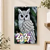 2027 Pearl Owl DIY Paper Diamond Painting Wall Calendar Set Special Shaped Partial Drill Monthly Flip Hanging Calendar Kit for Adults Beginners Gift Home Office Decor