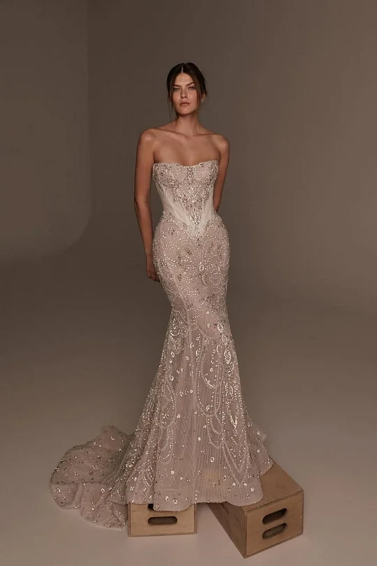 knee length dresses for ladies Gold Sweetheart Beaded Sparkles Court Train Flowers Prom Dresses