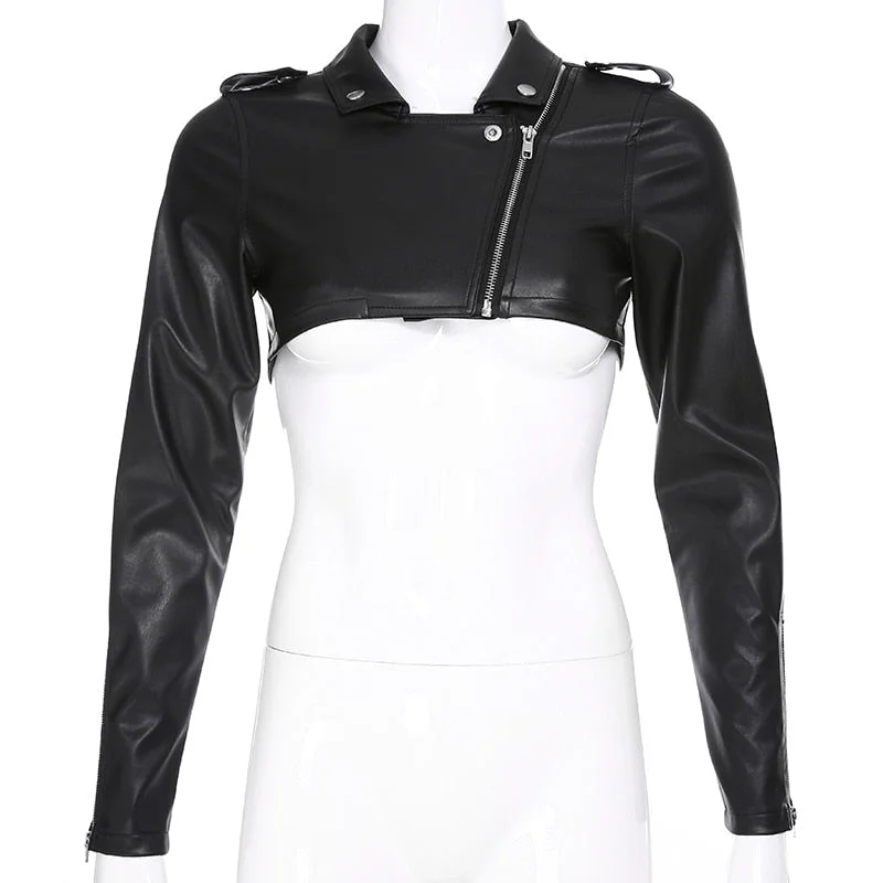 Darlingaga Street Motorcycle Faux Leather Jacket Women Zipper Cropped Jacket Coat Outerwear Autumn Basic Jackets Ladies Cardigan