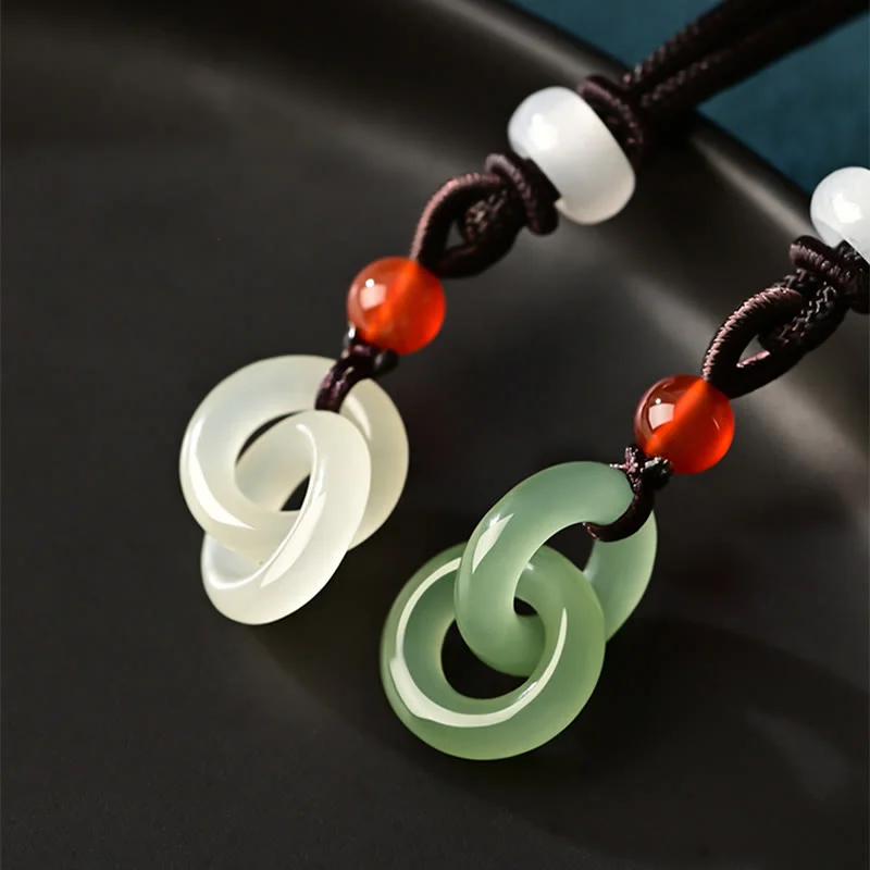 Hetian Cyan Jade White Jade Double Peace Buckle Success Pendant Necklace