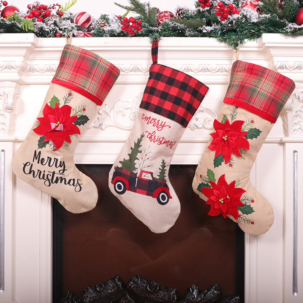 

Christmas Stocking Linen Gift Bags Hanging Christmas Tree Socks Ornaments, 501 Original