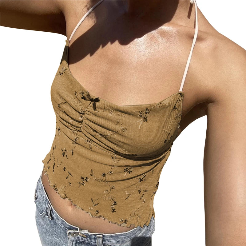 Fairycore Tops Grunge Aesthetic y2k Clothes Floral Print Spaghetti Strap Sleeveless Camis 2000s Vest Women Streetwear LANFUBEISI