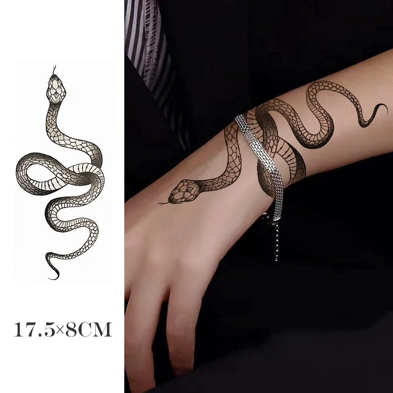 Snake Stickers Tattoo Temporary Women's Waterproof Body Art Painted Black And Red Arm Waist Body Painted Fake Tatto Accessories