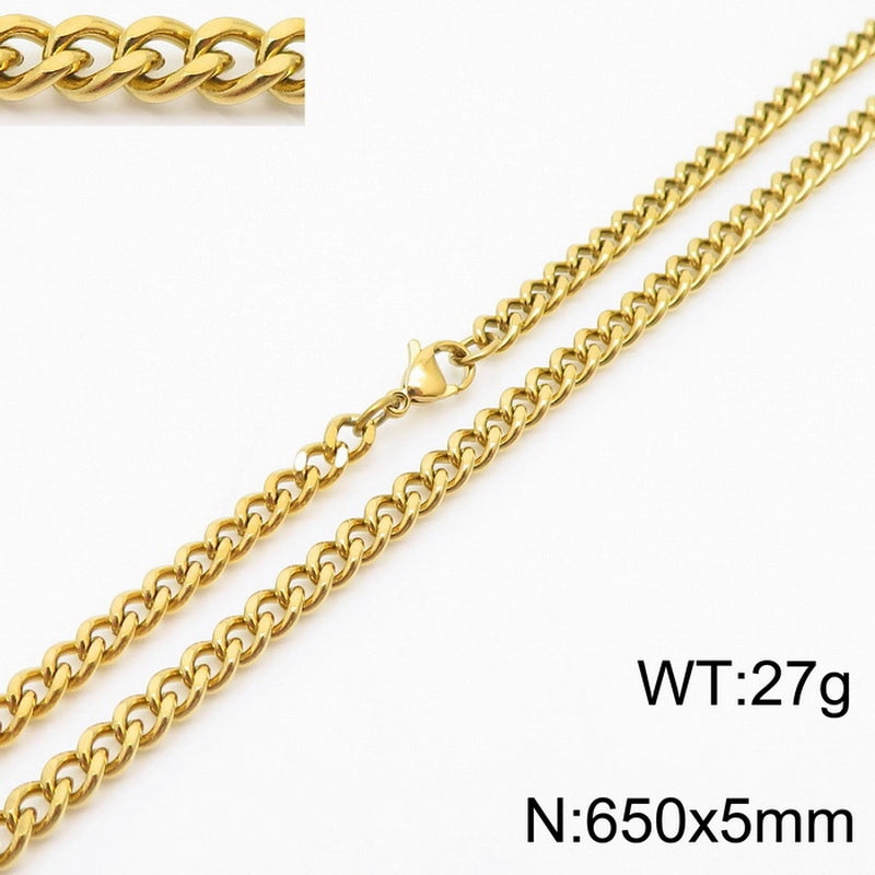 Fashion Simple Bracelet Stainless Steel Six-Sided Grinding Chain Choker Necklace