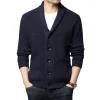 New men's long sleeve cardigan pocket turtleneck solid color sweater