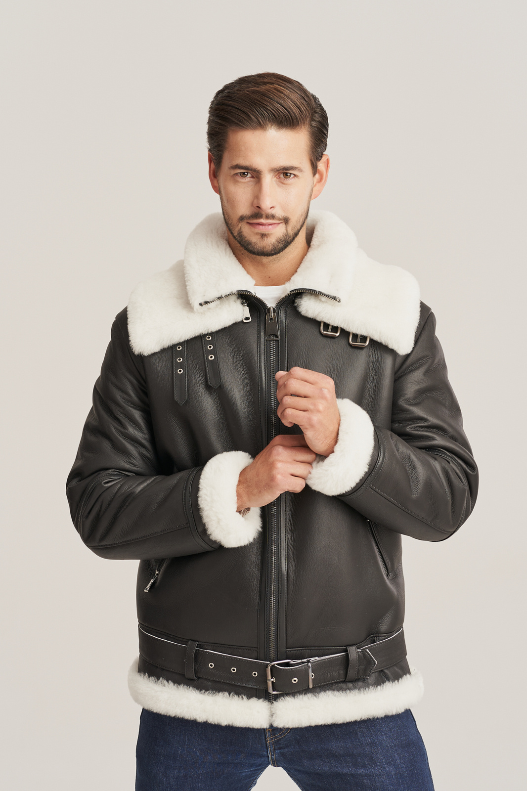 Men's sheepskin aviator style flying jacket