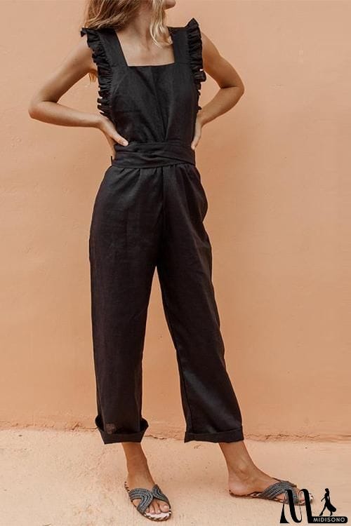 MidiSono - Bow Ruffled Backless Jumpsuit