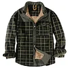 Men's Thicken Plaid Shirt Fleece-Lined Plus Size Windproof Hooded Jacket Coat