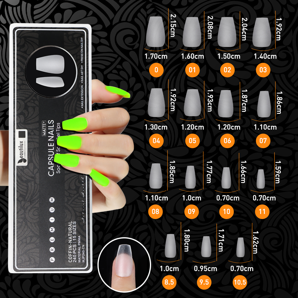 MATTE PLUS CAPSULE NAILS 240pcs|COFFIN|NATURAL