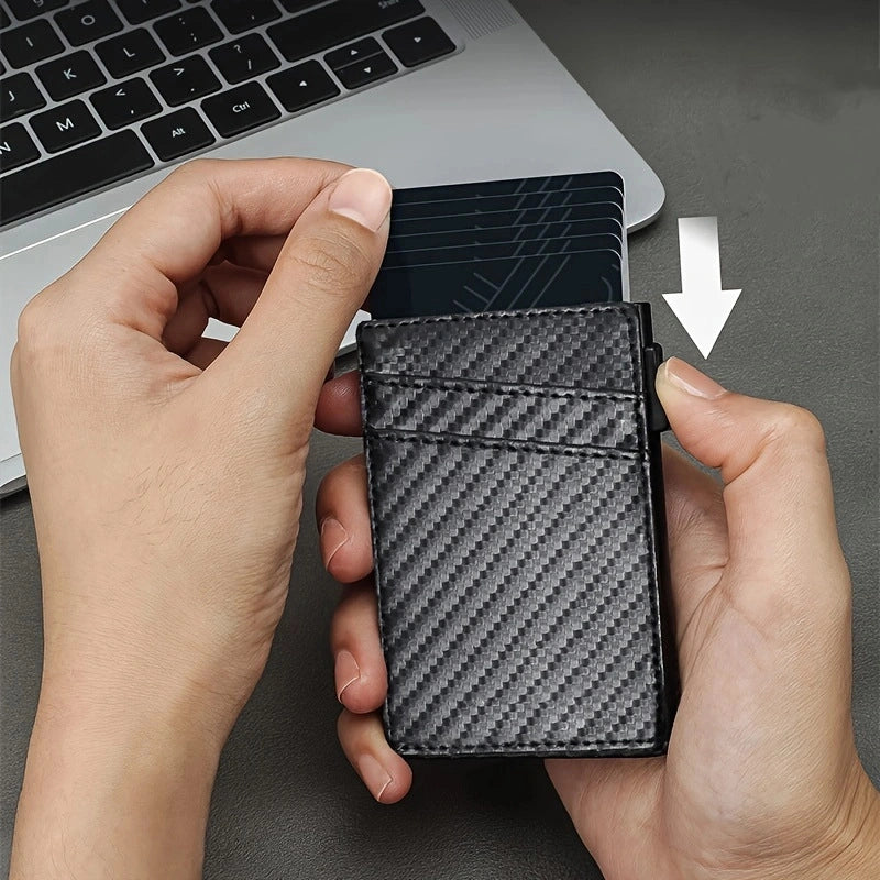 3 Pieces New Carbon Fiber Metal Men’s Wallet Large Capacity Automatic Bullet Card Credit Card Case Leather Aluminum Alloy Card Holder