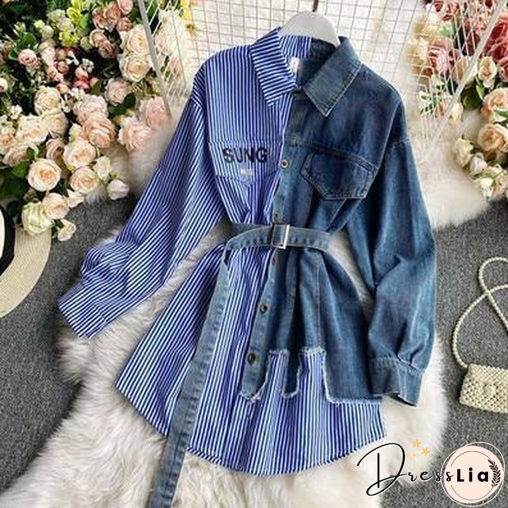 Women's Blouse Autumn Long Sleeve Shirt Tops Jeans Patchwork Plaid Blouses Elegantes Blusas para mujer Slim Shirt Dress