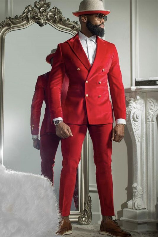 Bellasprom Chic Bespoke Double Breasted Prince Suit For Groom With Red Velvet Peaked Lapel Bellasprom