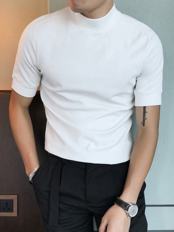 Aonga - Mens Tight Knitted High Neck Short-sleeved T-shirtI aonga