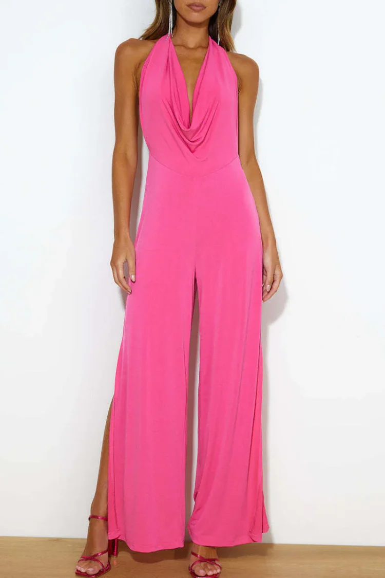 Casual Elegant Solid Backless U Neck Loose Jumpsuits