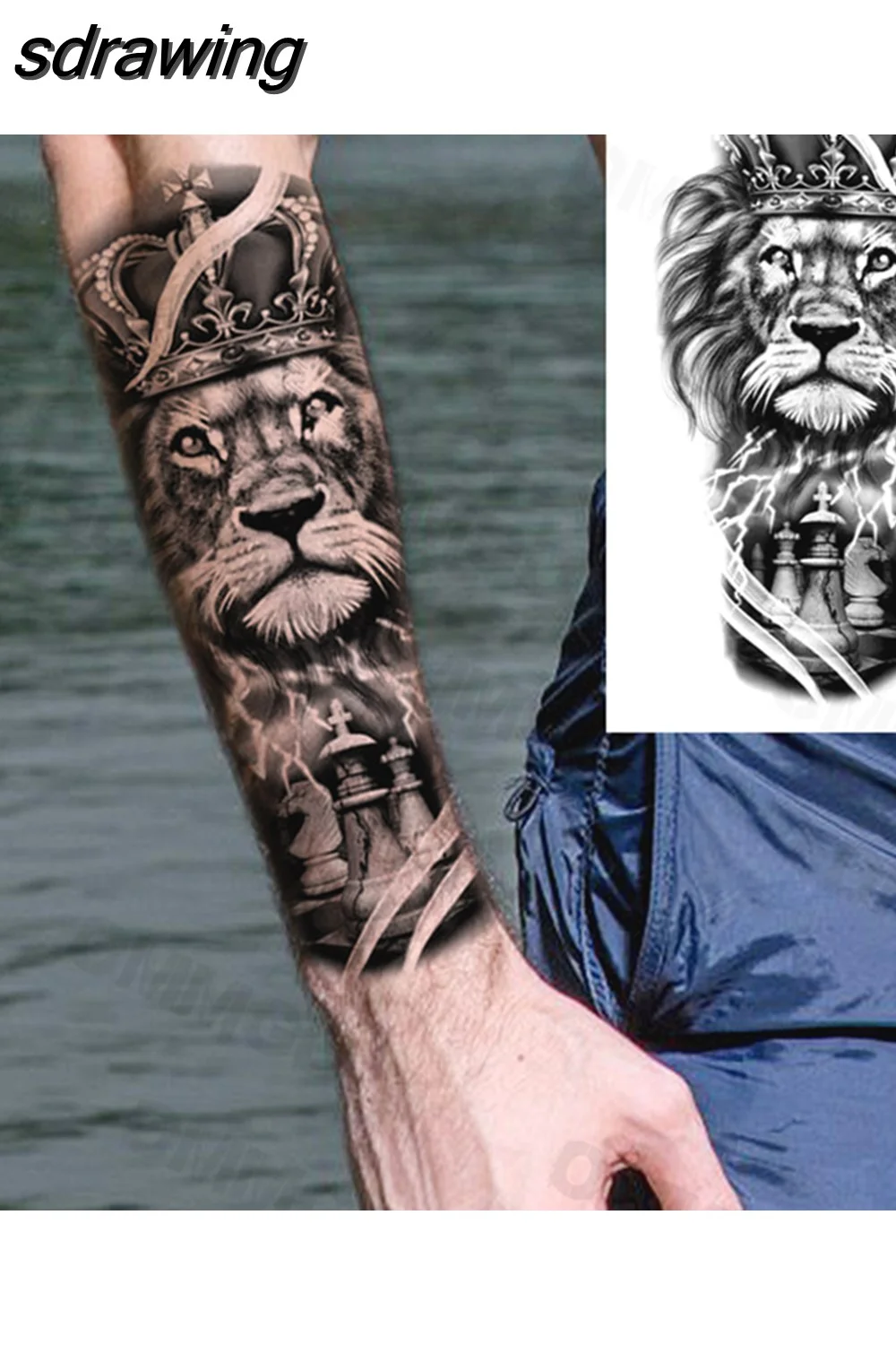 sdrawing Lion Rose Flower Temporary Tattoos For Women Adult Girl Compass Skull Fake Tattoo Arm Thigh Body Art Waterproof Tatoos