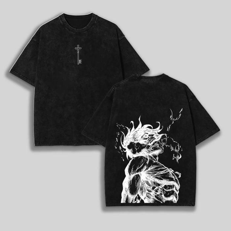 Retro Eren Yeager Attack On Titan Anime Oversize Washed T-Shirt