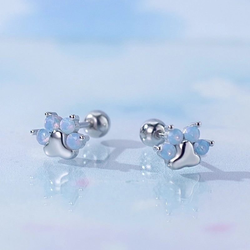 1 Pair Silver Zircon Cat’s Paw Ear Studs