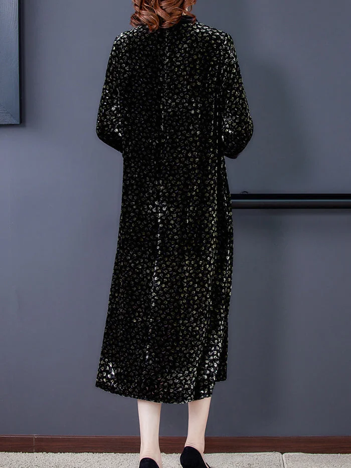 Half High Neck Gold Velvet Dress