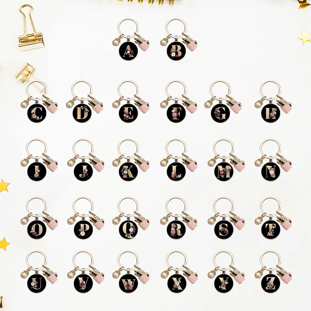 Resin Alphabet Letter Keychain Pearl Alphabet Key Ring Charms for Key Handbag Backpack