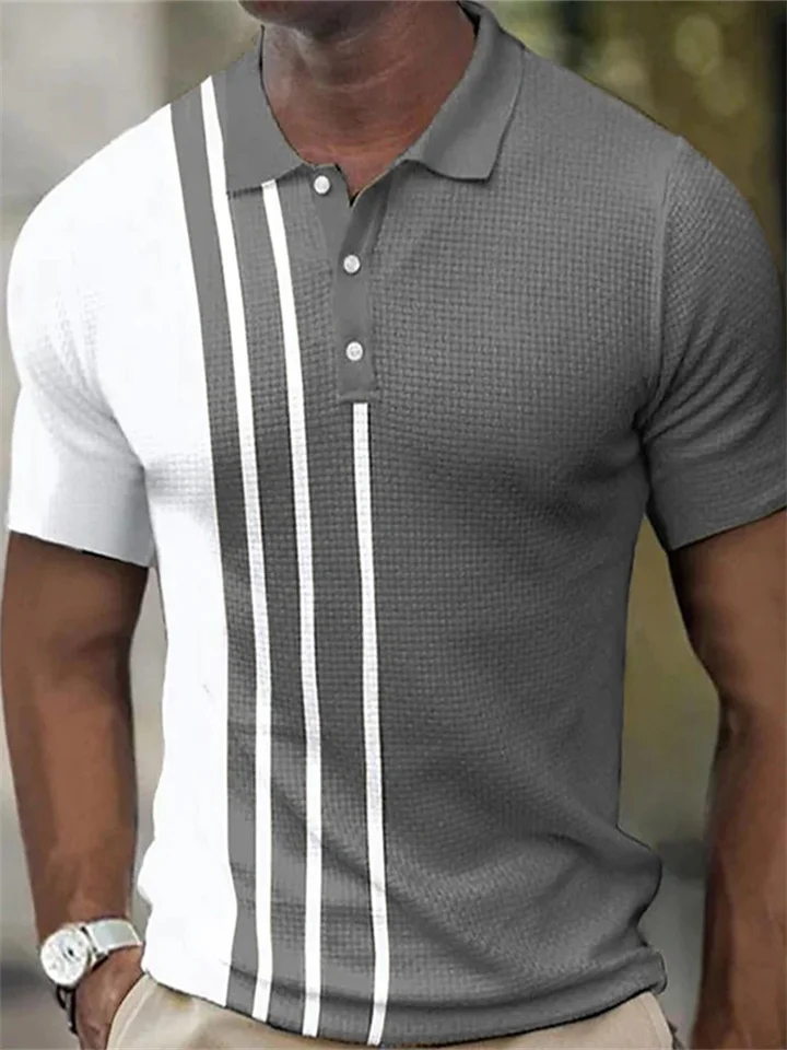 Men's Golf Shirt Waffle Polo Shirt Work Street Polo Collar Classic Short Sleeve Fashion Casual Striped Button Front Summer Spring Spring & Summer Regular Fit Black Pink Army Green Blue Light Grey-Cosfine